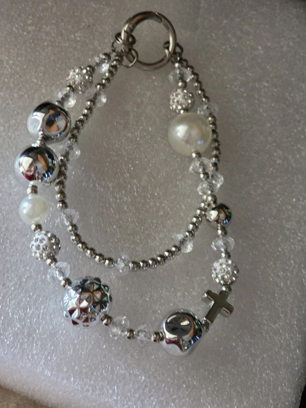 Silver and Pearl Multi-Strand Wristlet For Phone.
